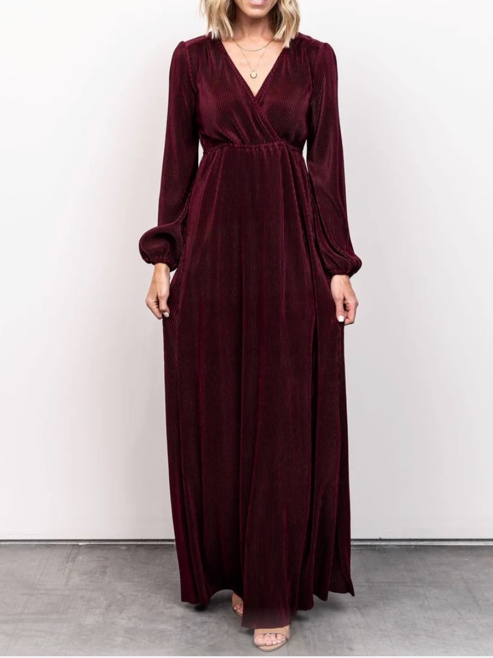 BALTICBORN Satin Maxi Dress in Burgundy Vintage look NWT Formal Long Sleeve